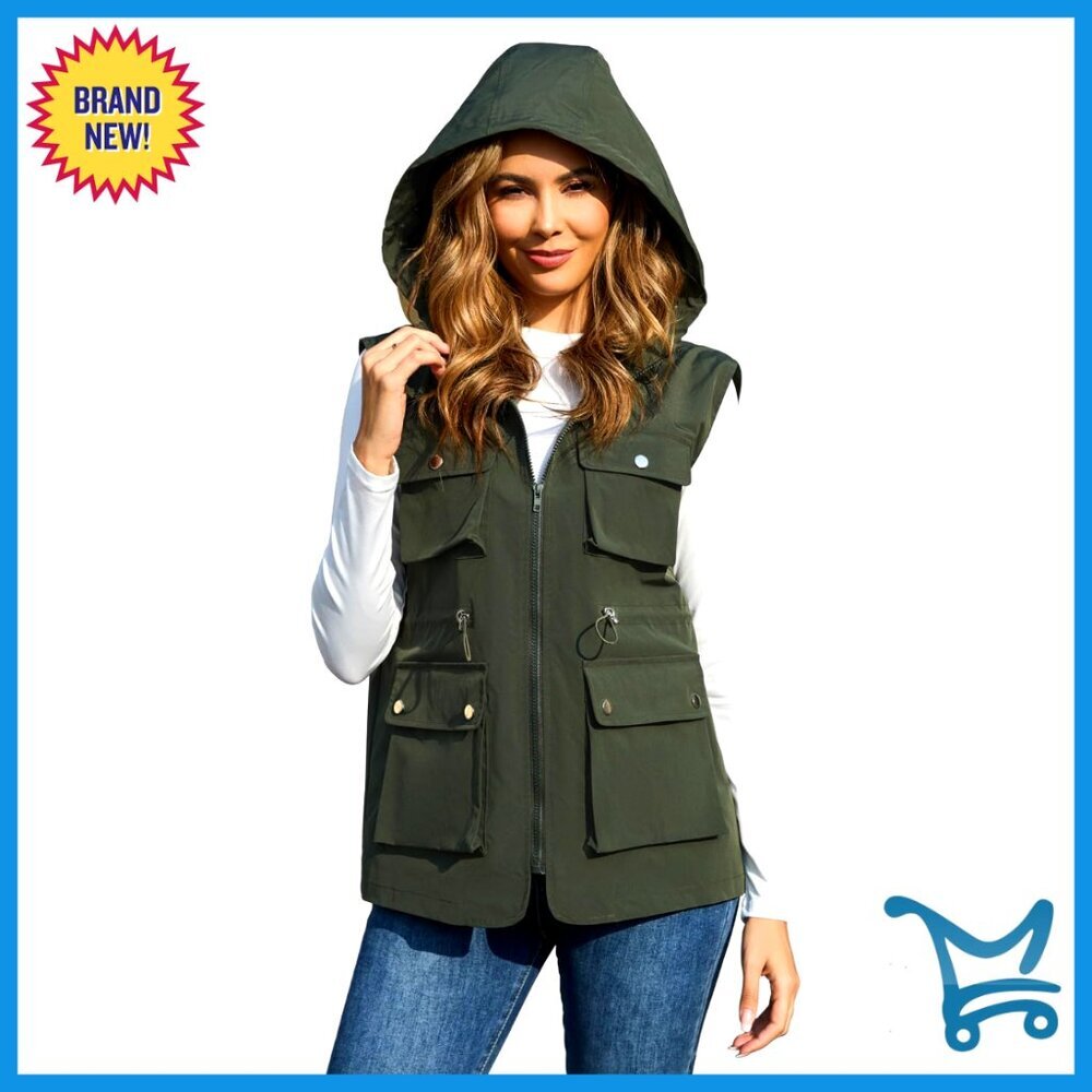 Packable Military Utility Vest Waterproof Windbreaker Jacket with Hood